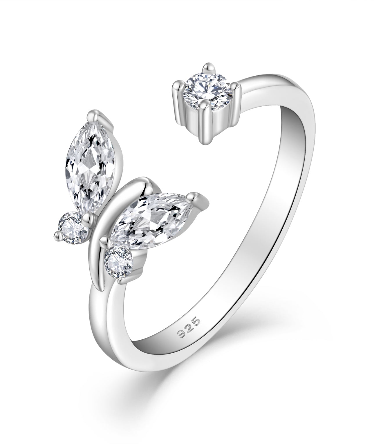 خاتم فضة عيار 925 على شكل فراشة مرصعه بالزركون