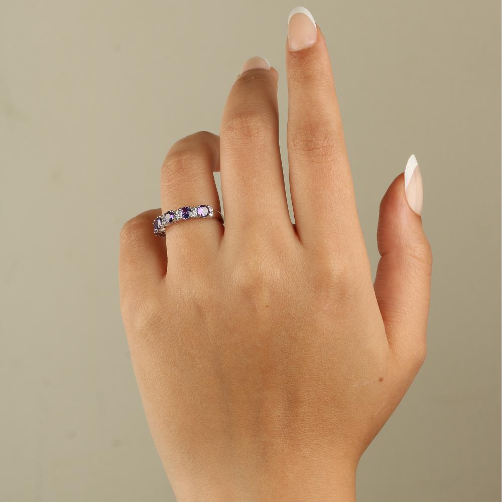 خاتم فضة عيار 925 بتصميم انيق بنفسجي