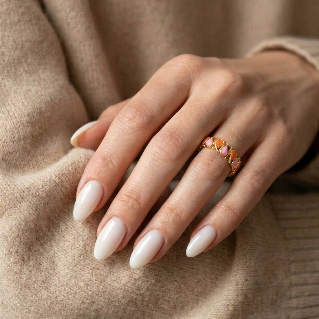 Gold-Plated Women’s Ring with a Modern Pink and Orange Color Design