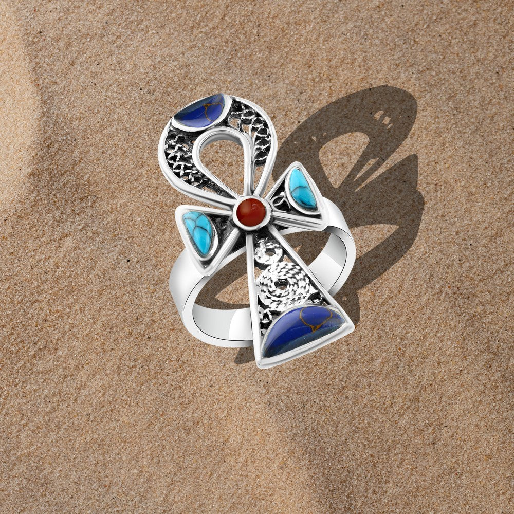 925 Egyptian silver women's ring, key of life