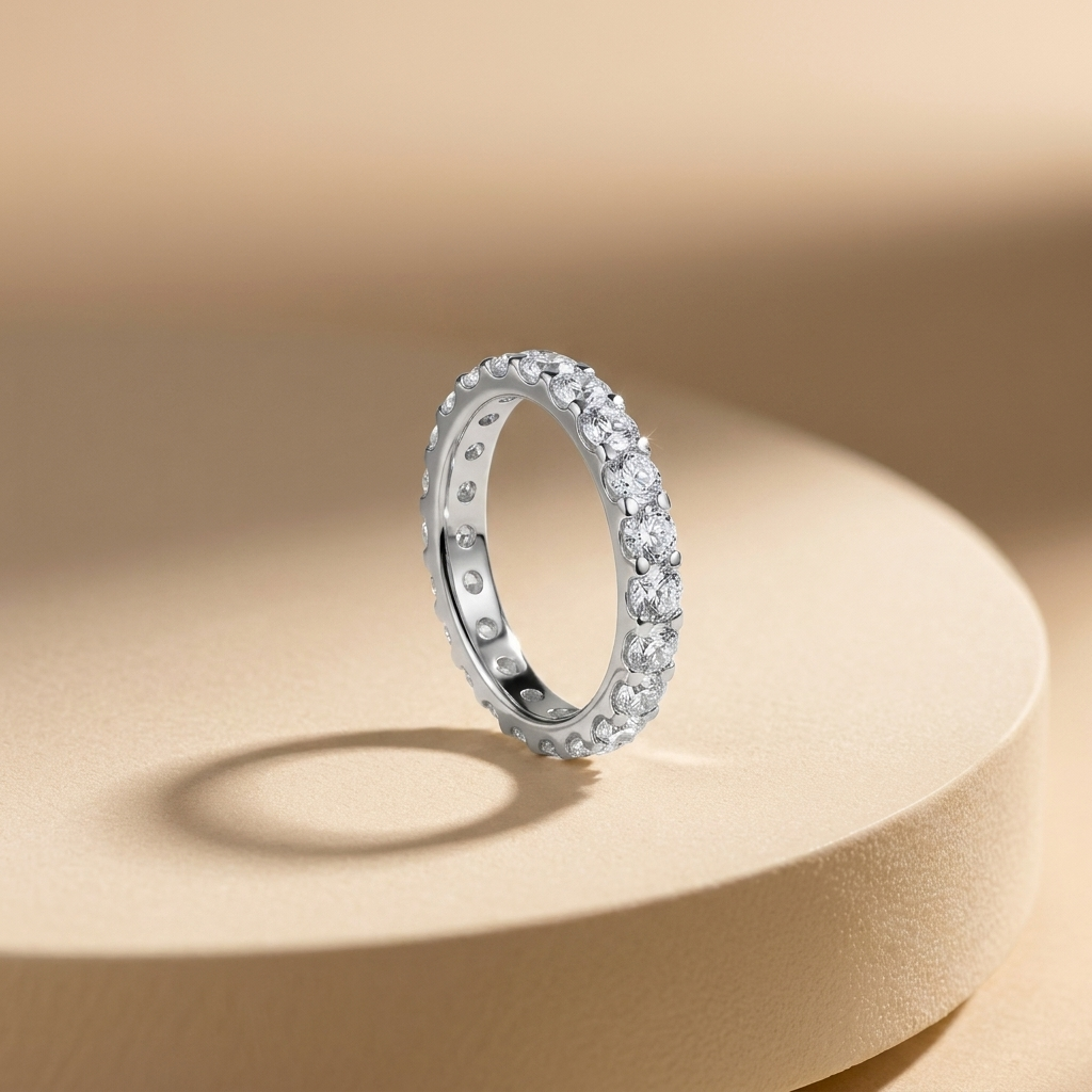 925 Silver Women’s Slim Ring Fully Encrusted with Sparkling Round Stones in an Elegant Design