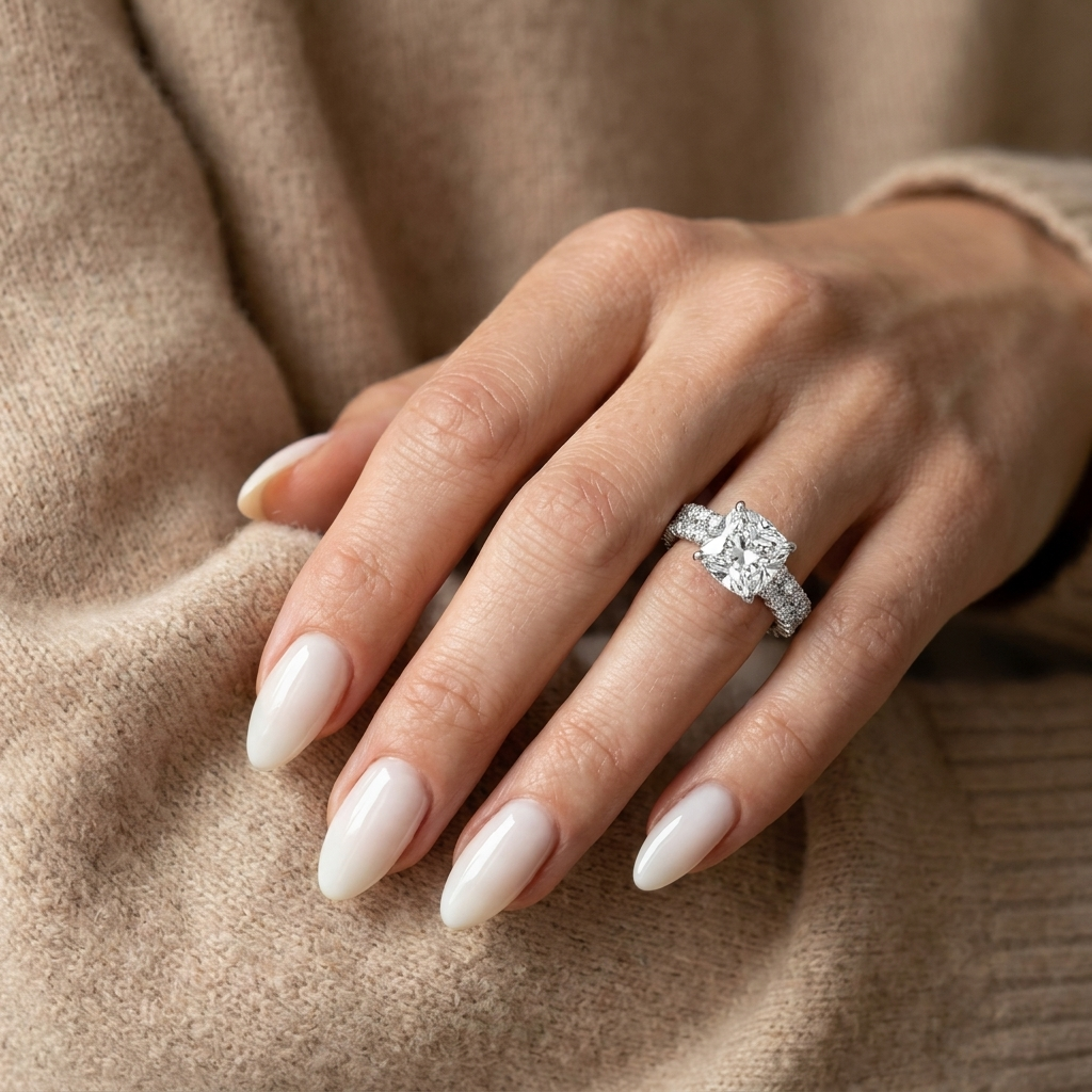925 Silver Women’s Ring with a Large Square Stone and Sparkling Side Stones in a Luxury Design