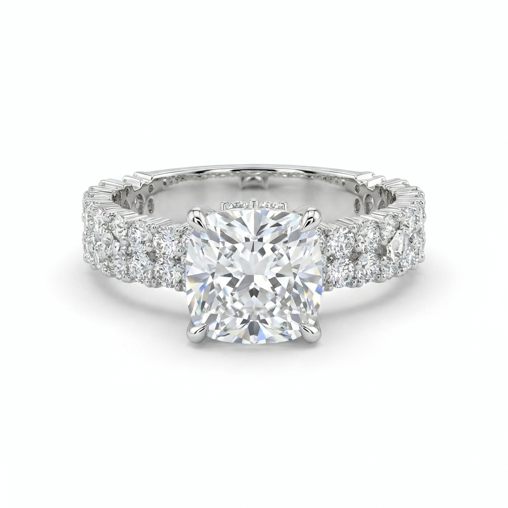 925 Silver Women’s Ring with a Large Square Stone and Sparkling Side Stones in a Luxury Design