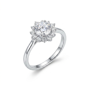 925 Silver Women’s Ring with a Sparkling Round Stone Surrounded by Elegant Encrusted Floral Details