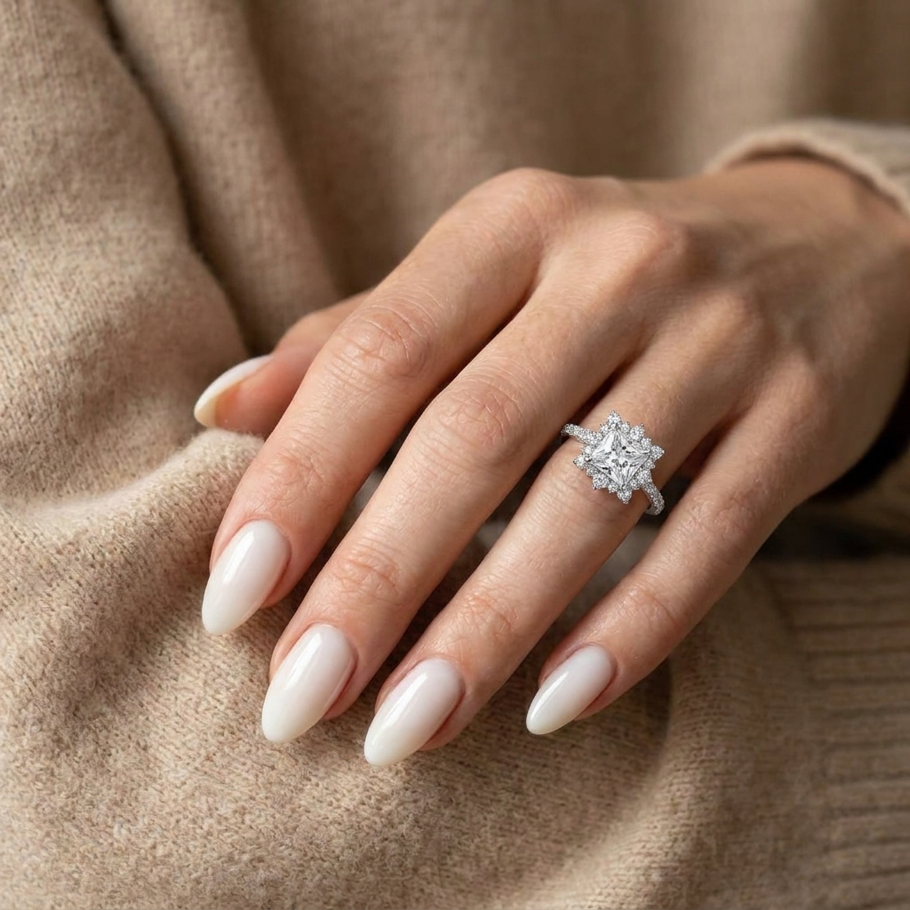 925 Silver Ring with a Sparkling Round Stone Surrounded by Elegant Encrusted Floral Details