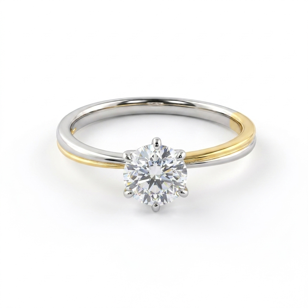 925 Silver Ring with a Sparkling Stone and Golden Touches