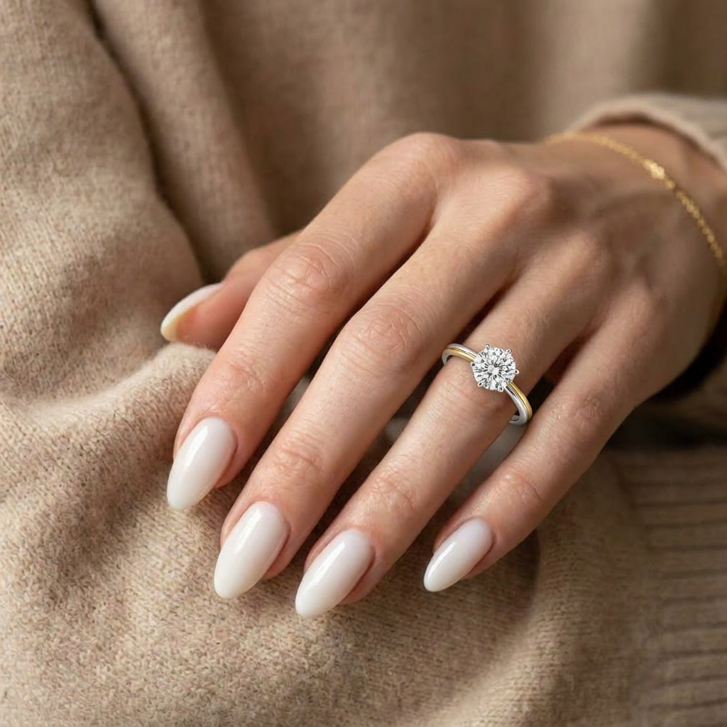 925 Silver Ring with a Sparkling Stone and Golden Touches