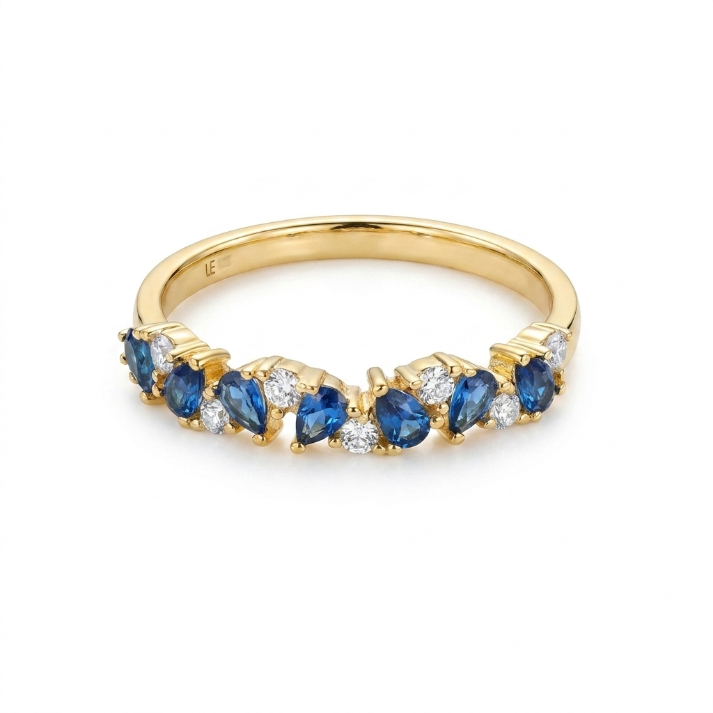 925 Silver Ring Adorned with Sparkling Blue Stones