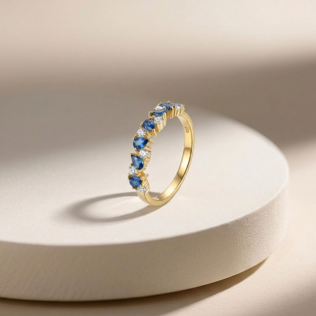925 Silver Ring Adorned with Sparkling Blue Stones