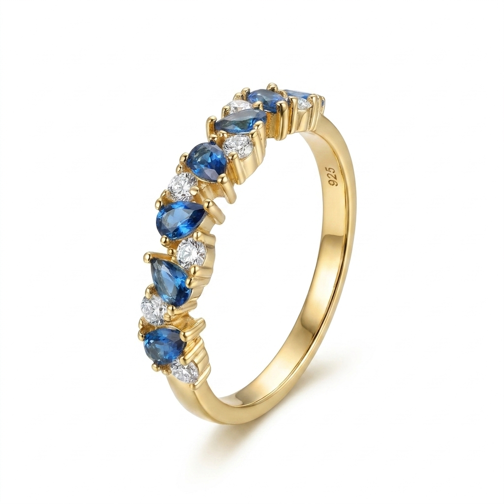 925 Silver Ring Adorned with Sparkling Blue Stones