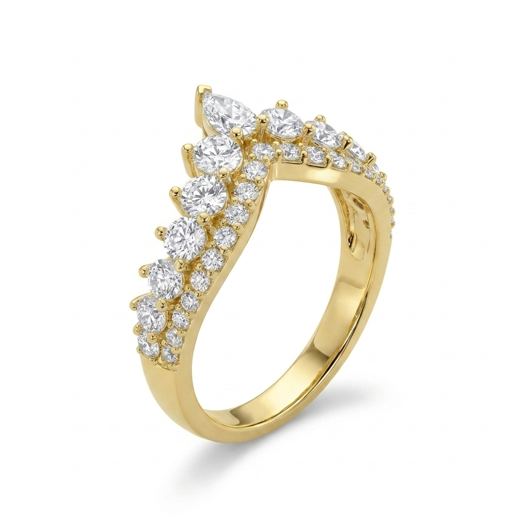 925 Silver Gold-Plated Crown Design Ring Adorned with Sparkling Stones