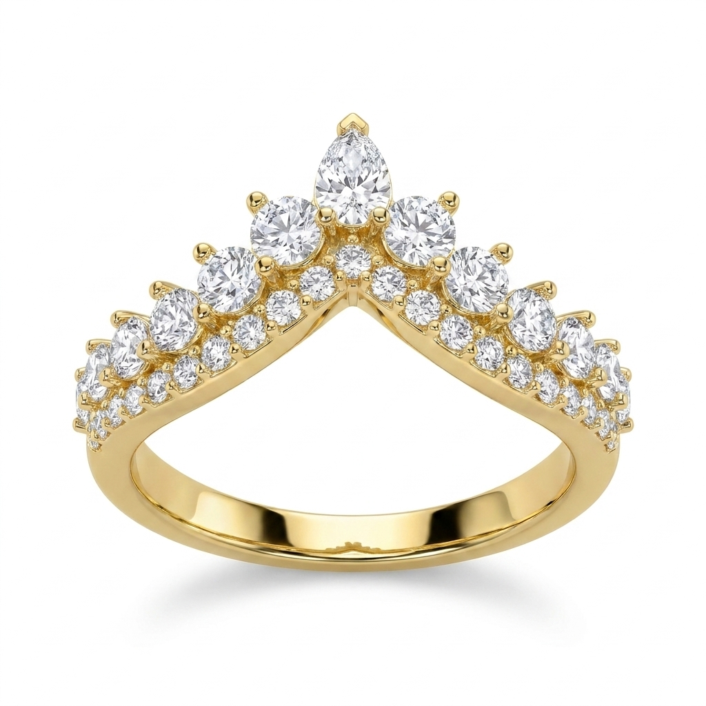 925 Silver Gold-Plated Crown Design Ring Adorned with Sparkling Stones