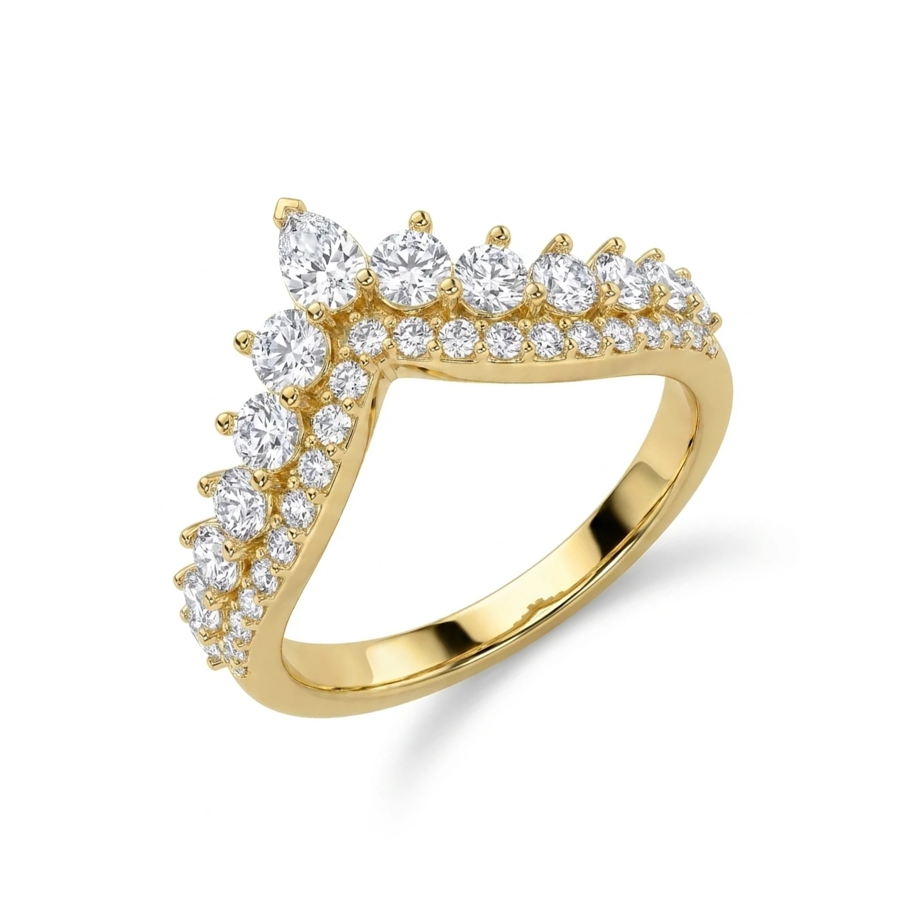 925 Silver Gold-Plated Crown Design Ring Adorned with Sparkling Stones