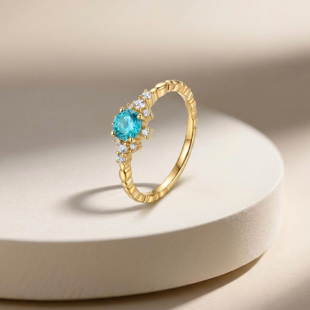 925 Silver Gold-Plated Ring with a Royal Blue Stone