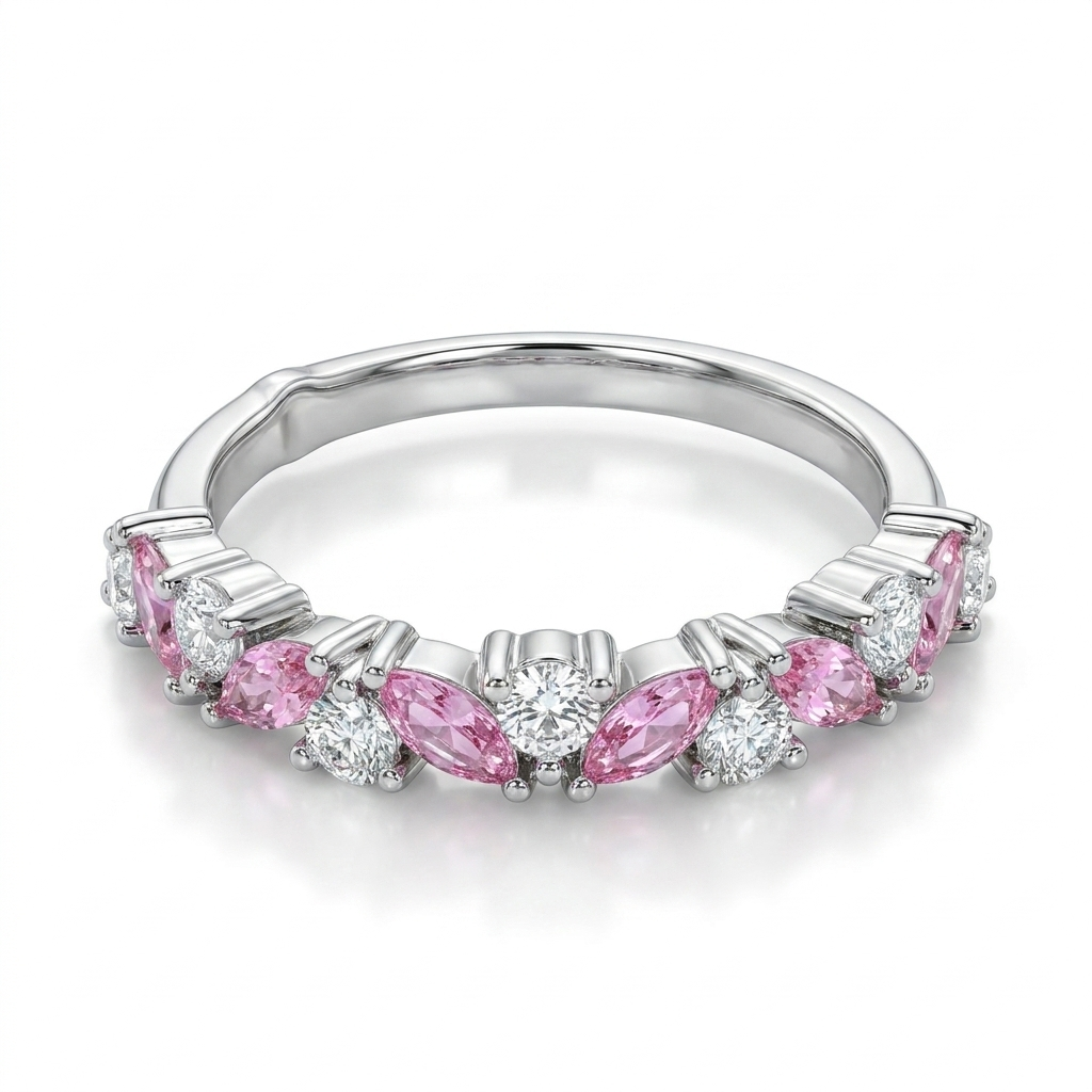 925 Silver Ring with Sparkling Pink Stones