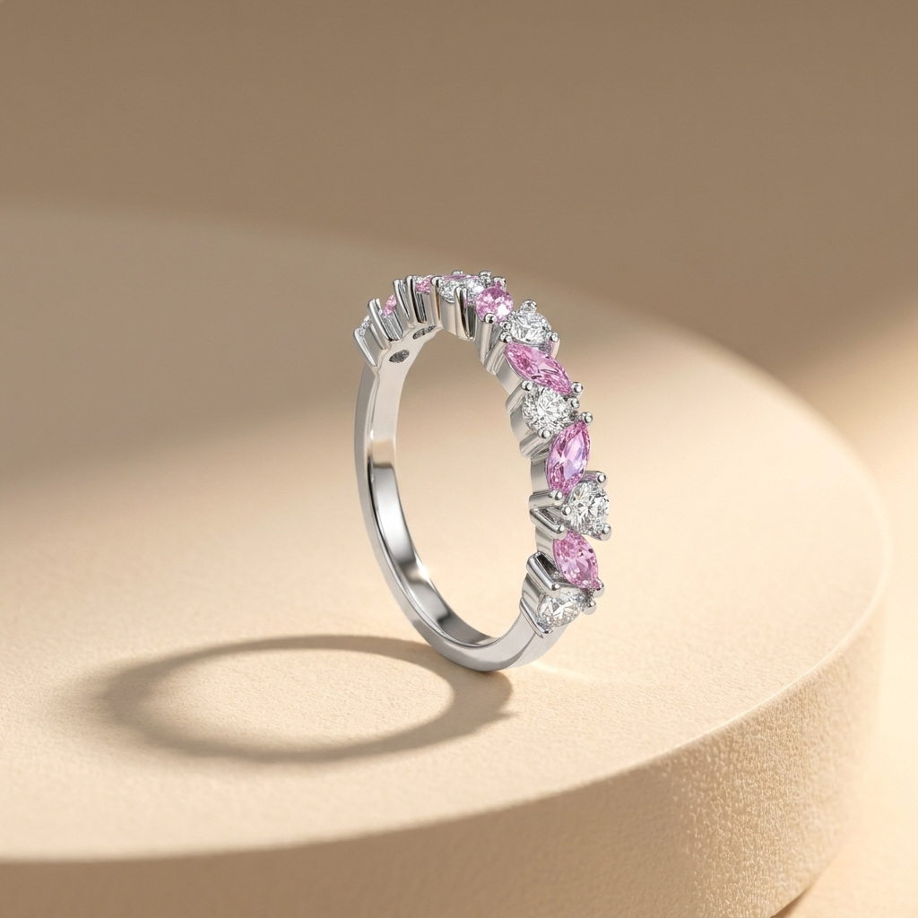 925 Silver Ring with Sparkling Pink Stones