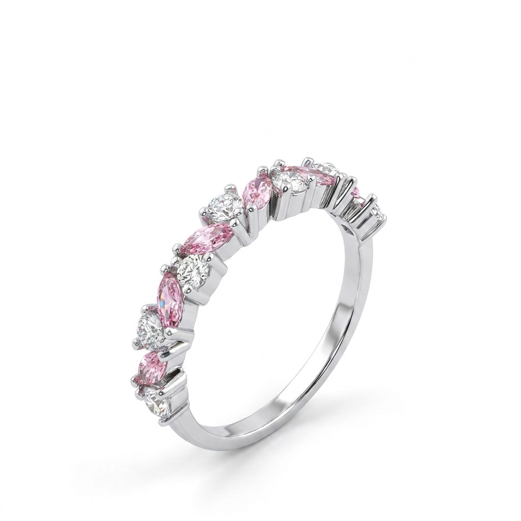 925 Silver Ring with Sparkling Pink Stones