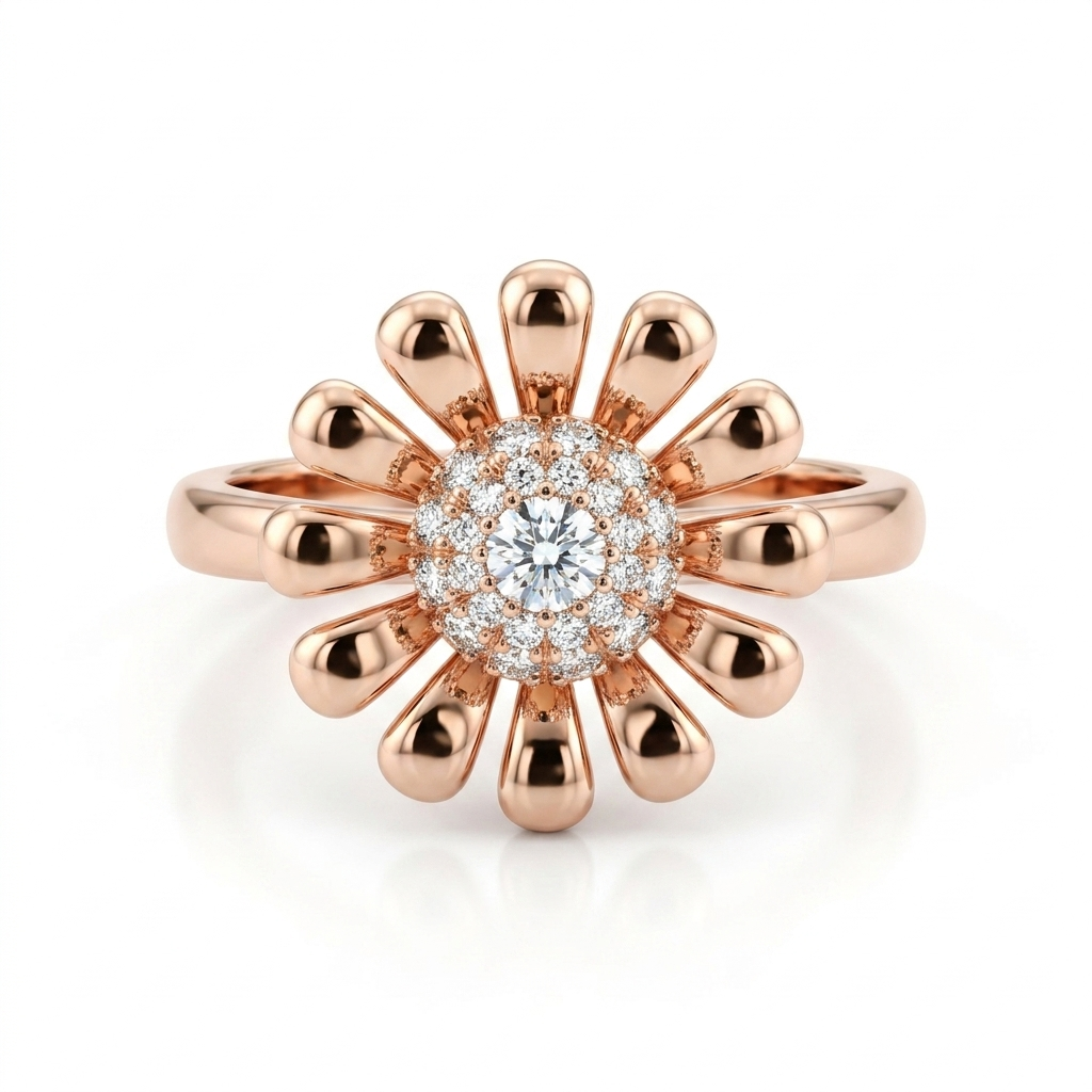 925 Silver Sunflower Ring – Rose Gold