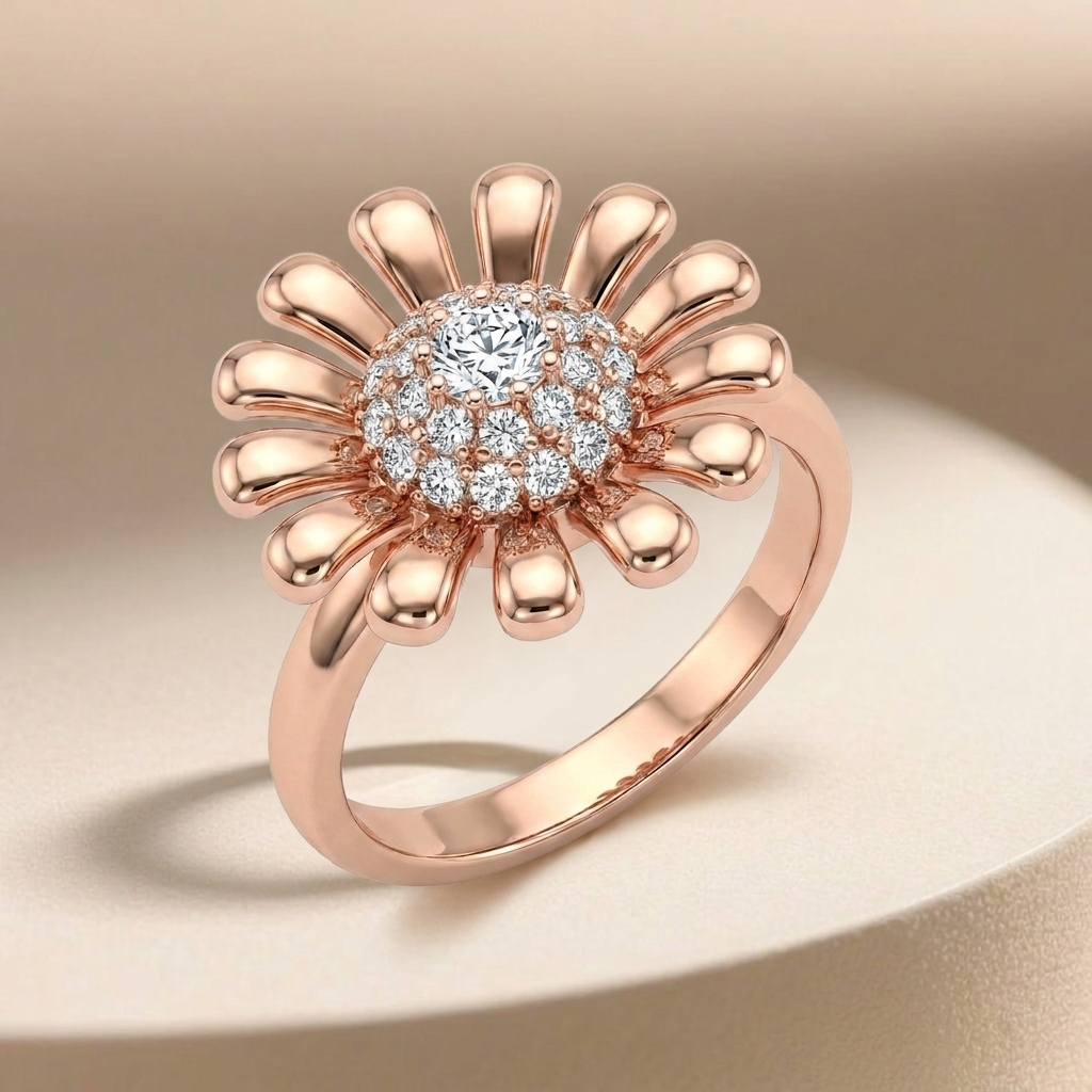 925 Silver Sunflower Ring – Rose Gold