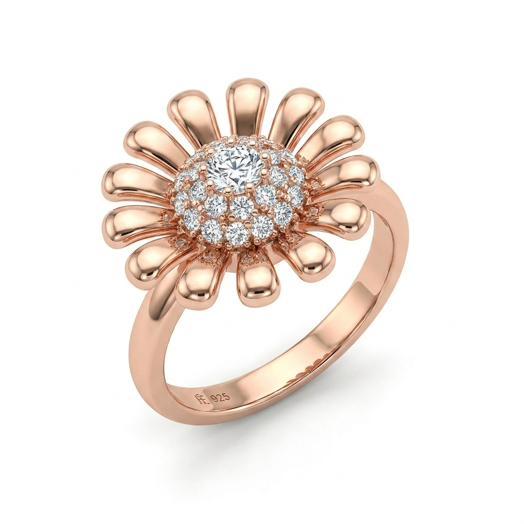 925 Silver Sunflower Ring – Rose Gold