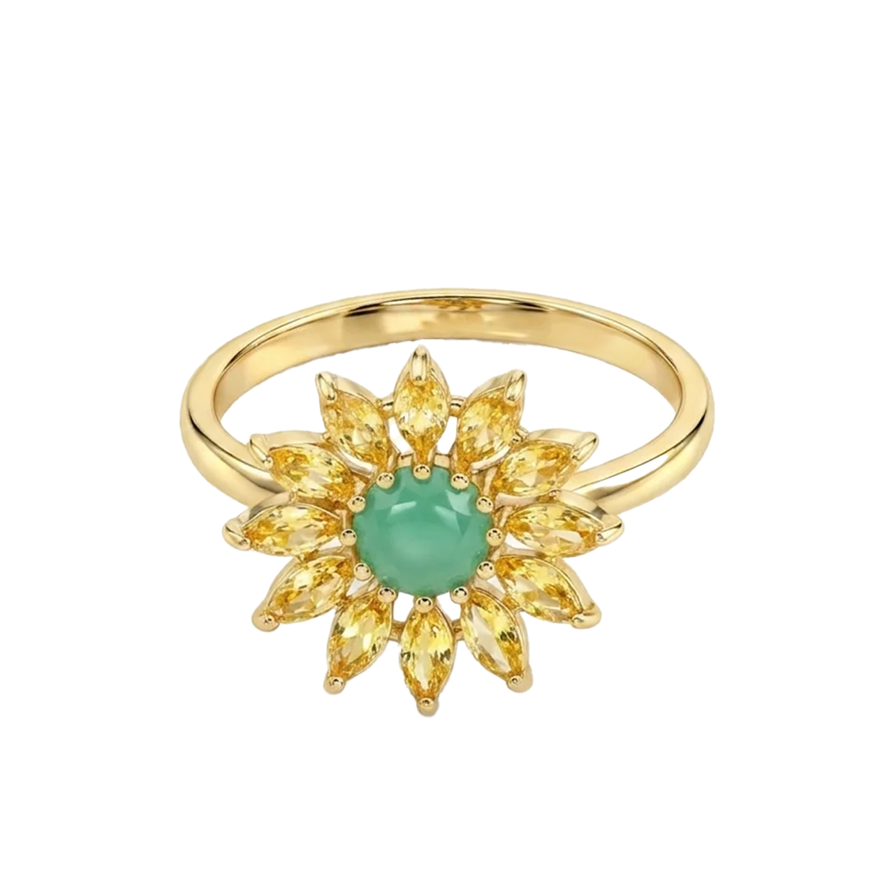 925 Silver Gold-Plated Ring Adorned with Yellow Stones and a Green Stone