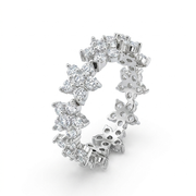 925 Silver Ring with Consecutive Flowers Adorned with Luxurious Stones
