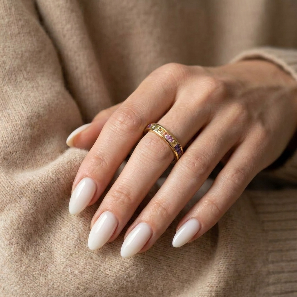 925 Silver Gold-Plated Ring Adorned with Colorful Stones