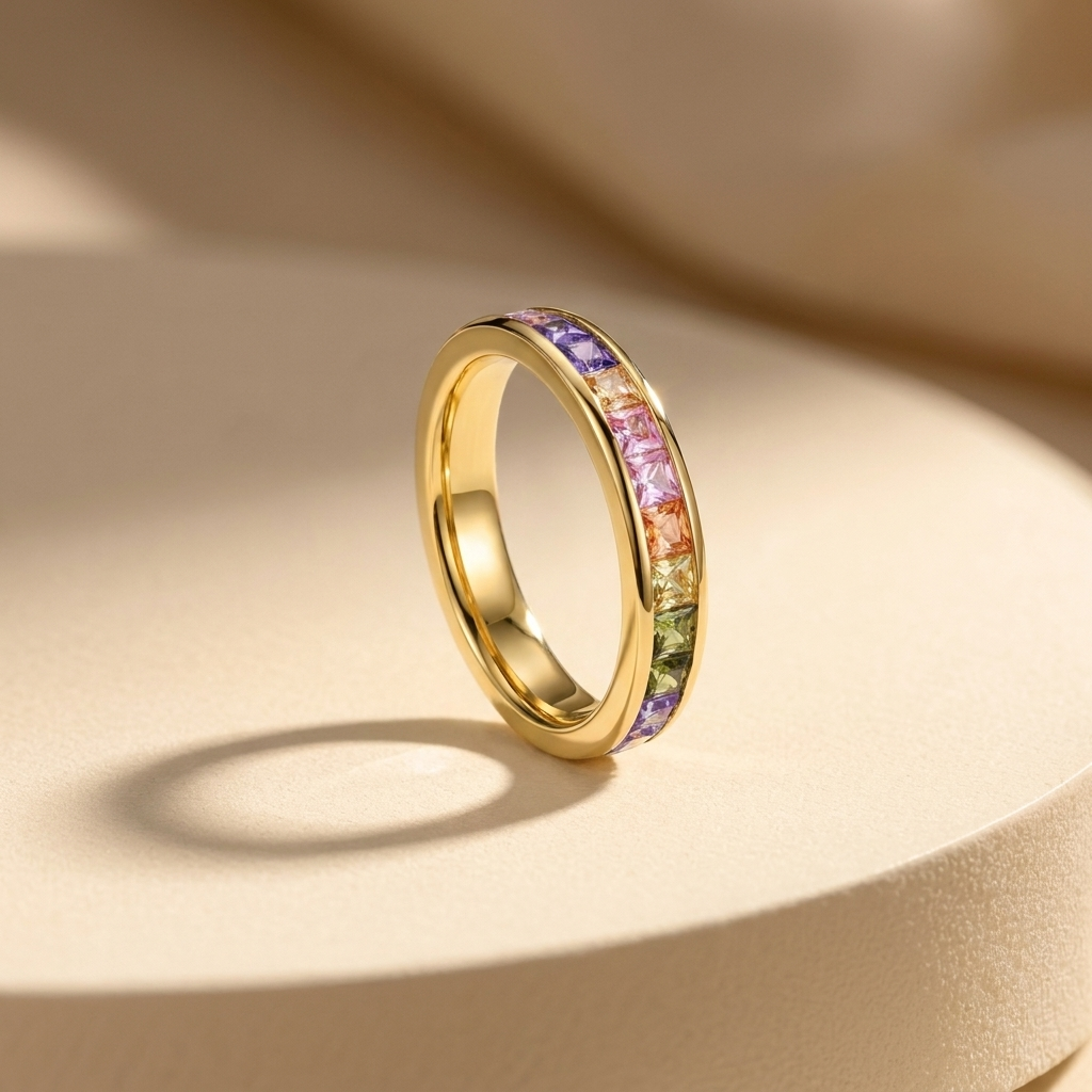 925 Silver Gold-Plated Ring Adorned with Colorful Stones