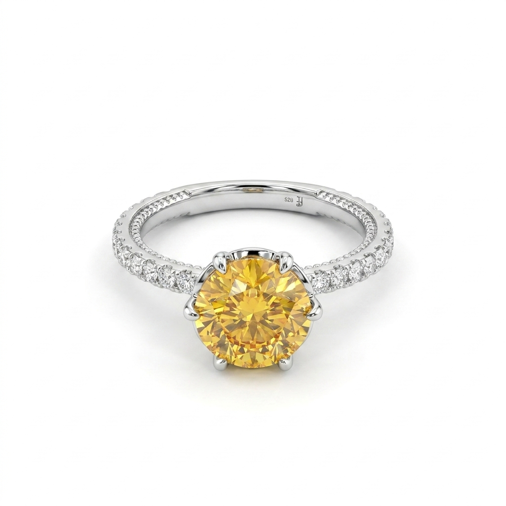 925 Silver Ring with a Sparkling Yellow Stone