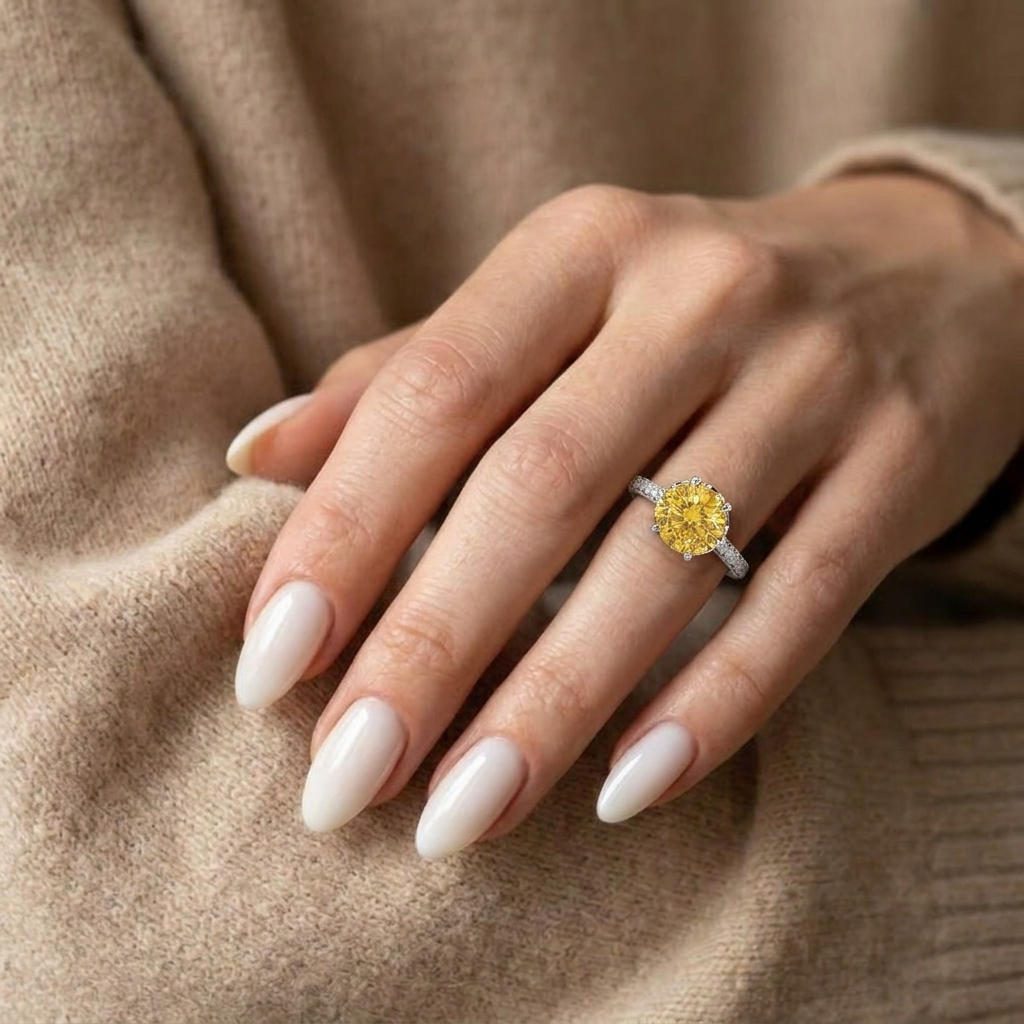 925 Silver Ring with a Sparkling Yellow Stone