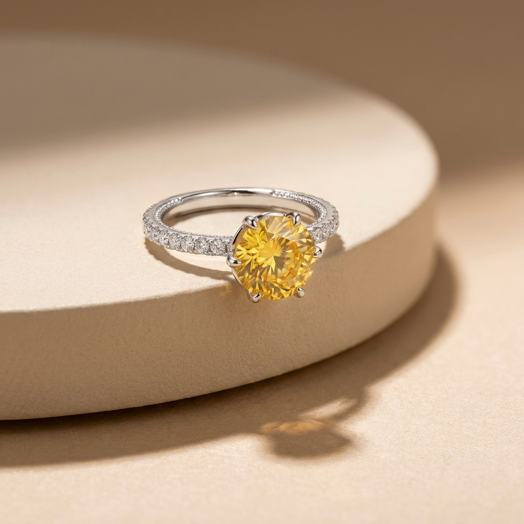925 Silver Ring with a Sparkling Yellow Stone