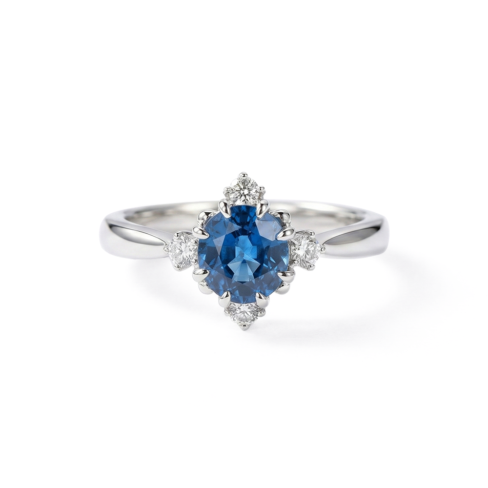 خاتم فضة عيار 925 بفص أزرق وفصوص لامعة