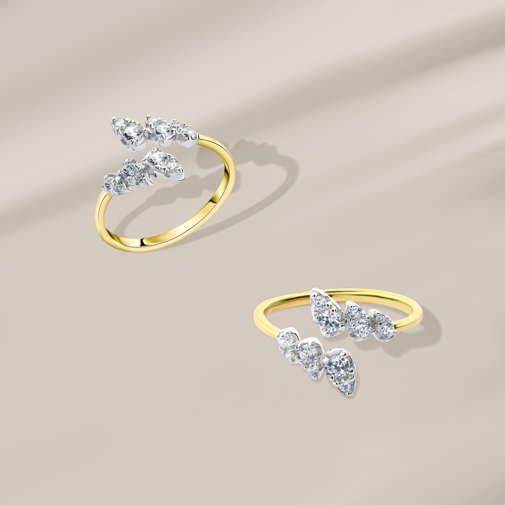 Leaf-Shaped Ring with Sparkling Stones – 925 Silver