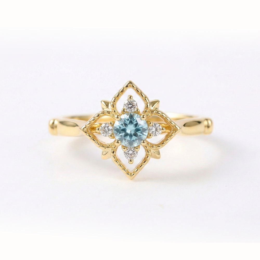 خاتم فضة عيار 925 مطلي ذهب بفص أزرق