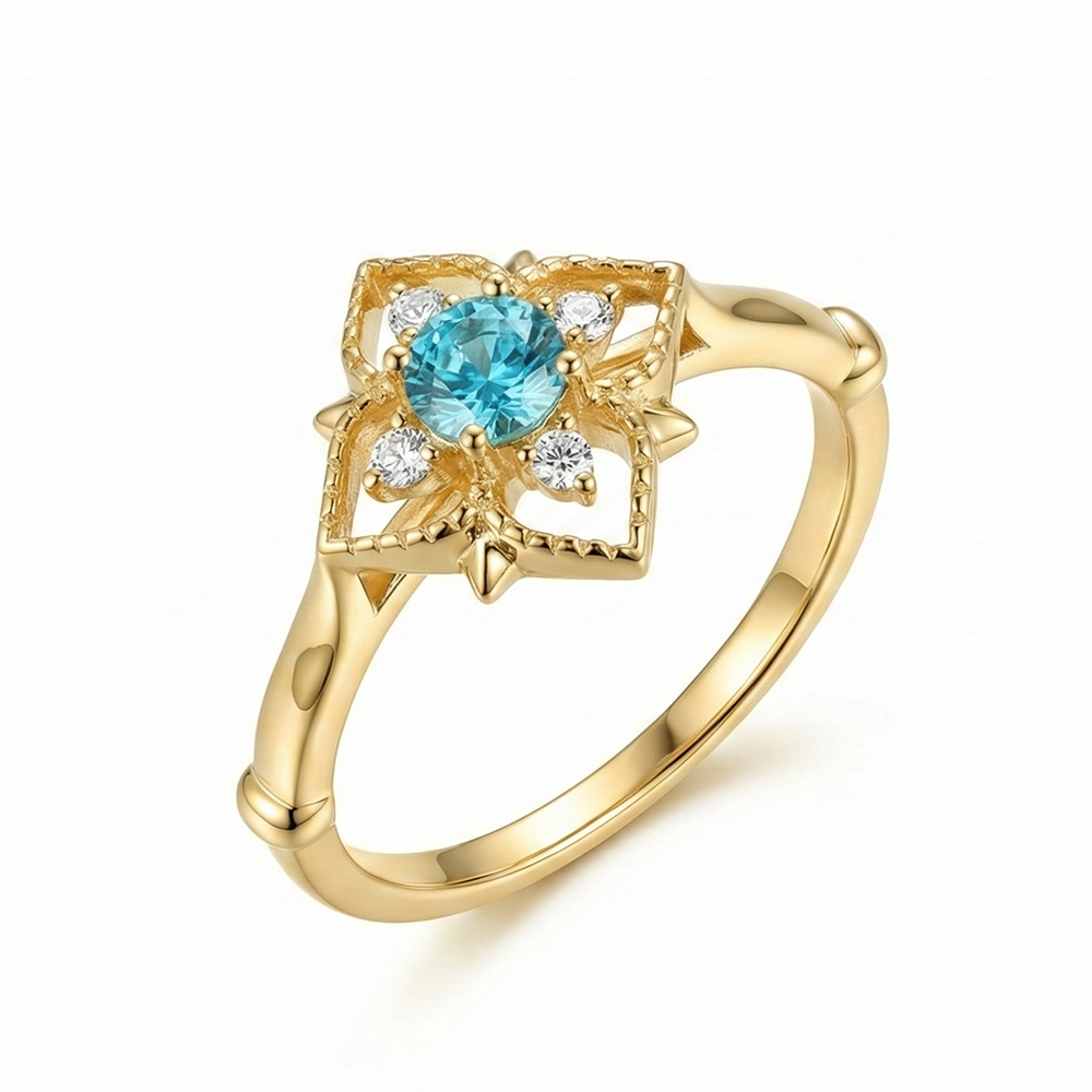 خاتم فضة عيار 925 مطلي ذهب بفص أزرق