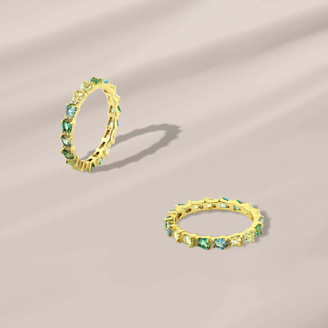 خاتم فضة 925 مطلي ذهب مرصع بزركون متعدد الألوان