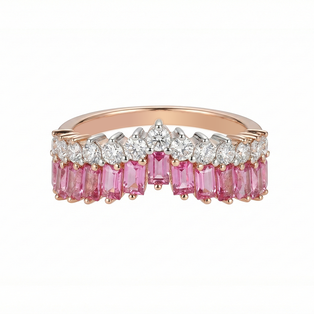 خاتم فضة عيار 925 مطلي ذهب بفصوص وردية لامعة