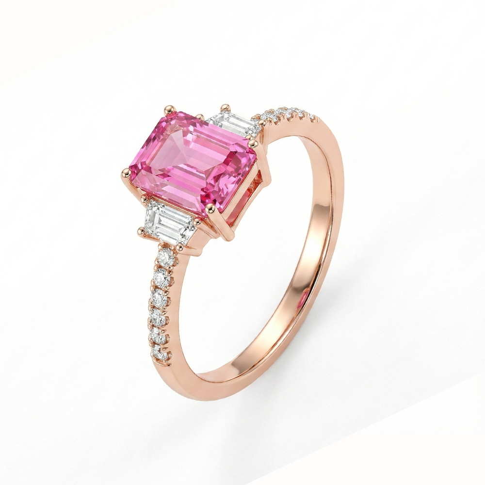 خاتم فضة عيار 925 مطلي ذهب بفص وردي