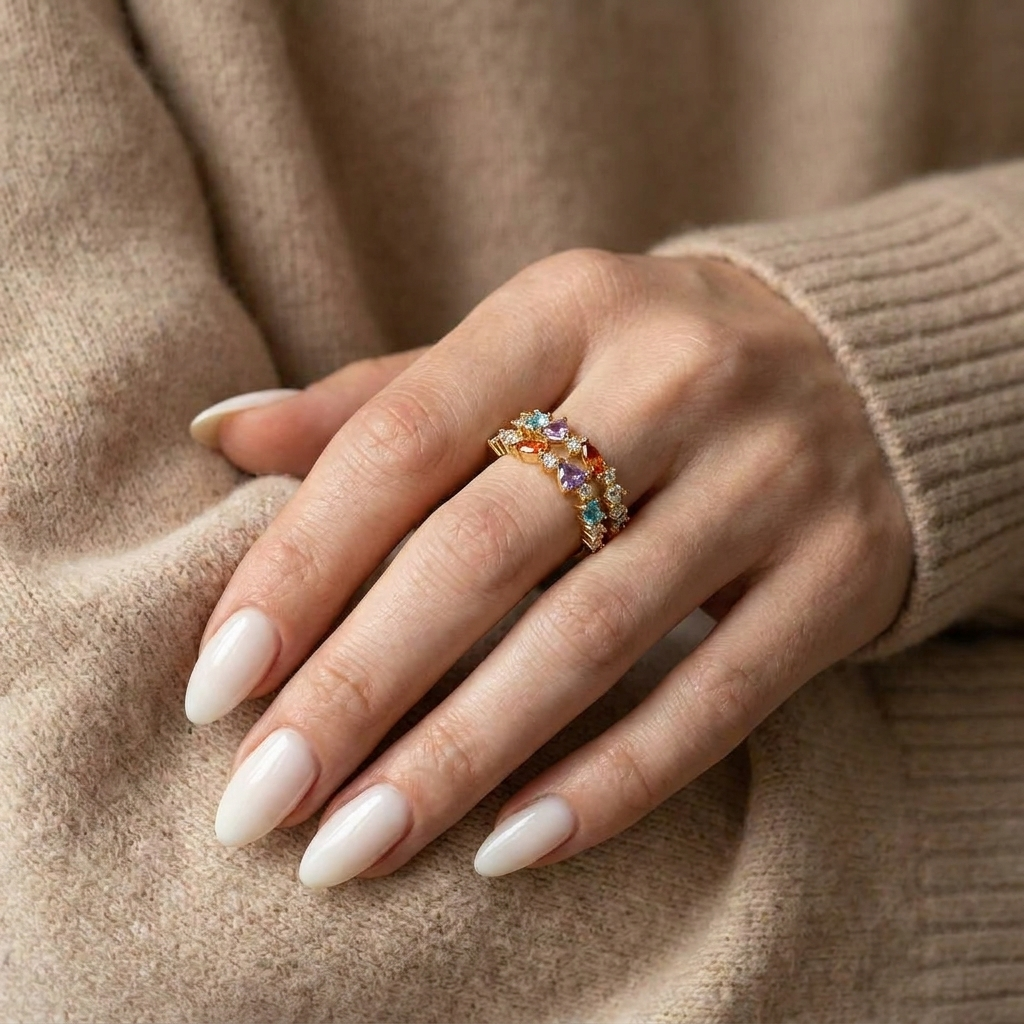 925 Silver Gold-Plated Ring with Multicolored Stones