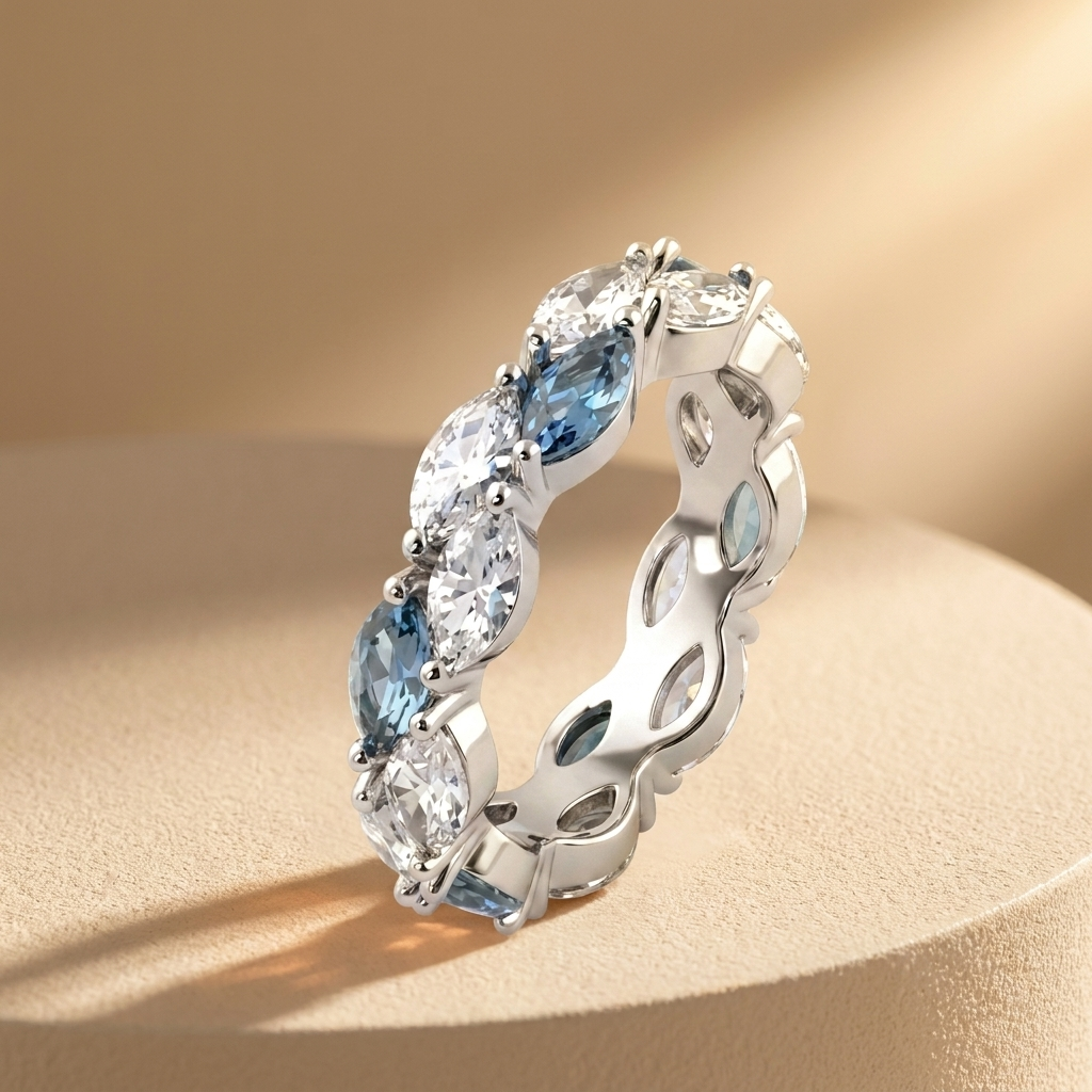 925 Silver Ring Adorned with Sparkling Blue Stones
