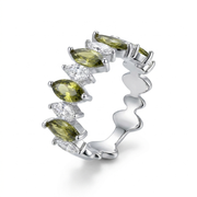 925 Silver Ring with Harmoniously Arranged Sparkling Green Stones