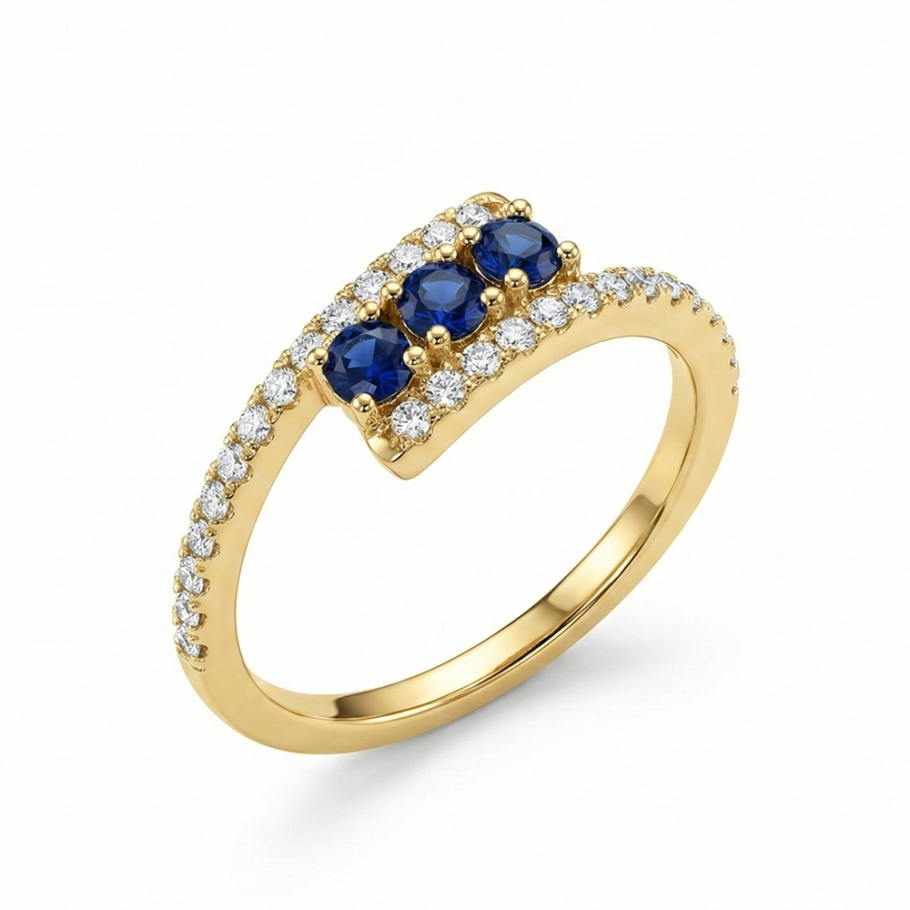 خاتم فضة 925 مرصع بفصوص زرقاء لامعة