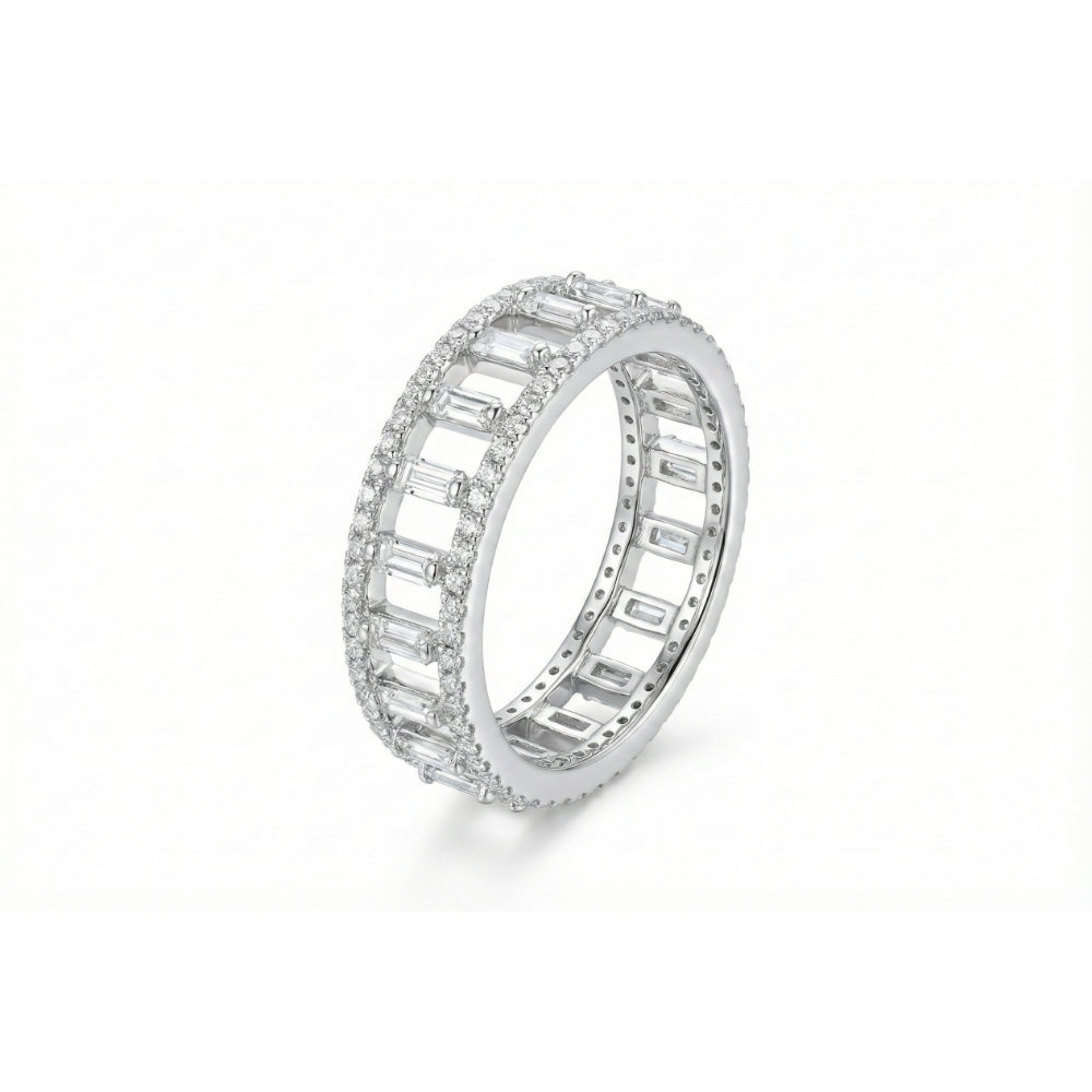 خاتم فضة دائري عيار 925 مرصع بفصوص شفافة لامعة