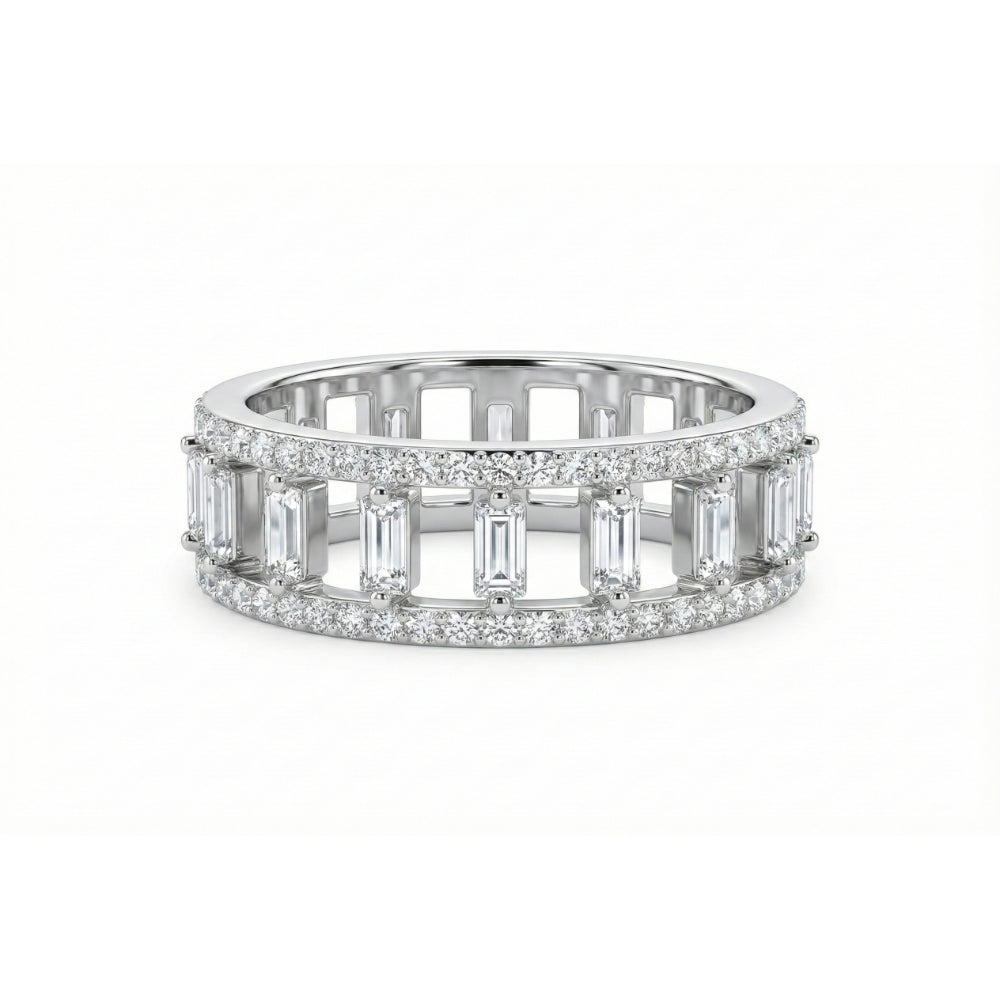 خاتم فضة دائري عيار 925 مرصع بفصوص شفافة لامعة