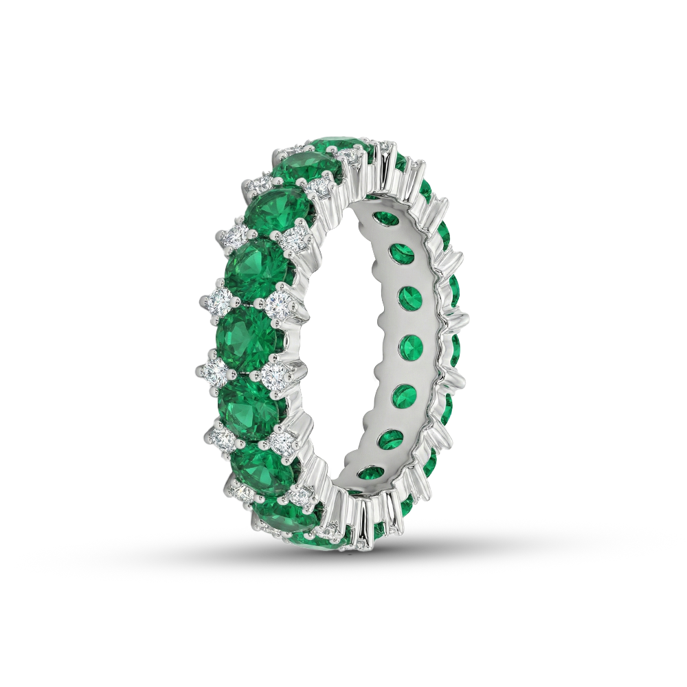 خاتم فضة 925 دائري مرصع بفصوص خضراء لامعة