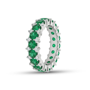 خاتم فضة 925 دائري مرصع بفصوص خضراء لامعة