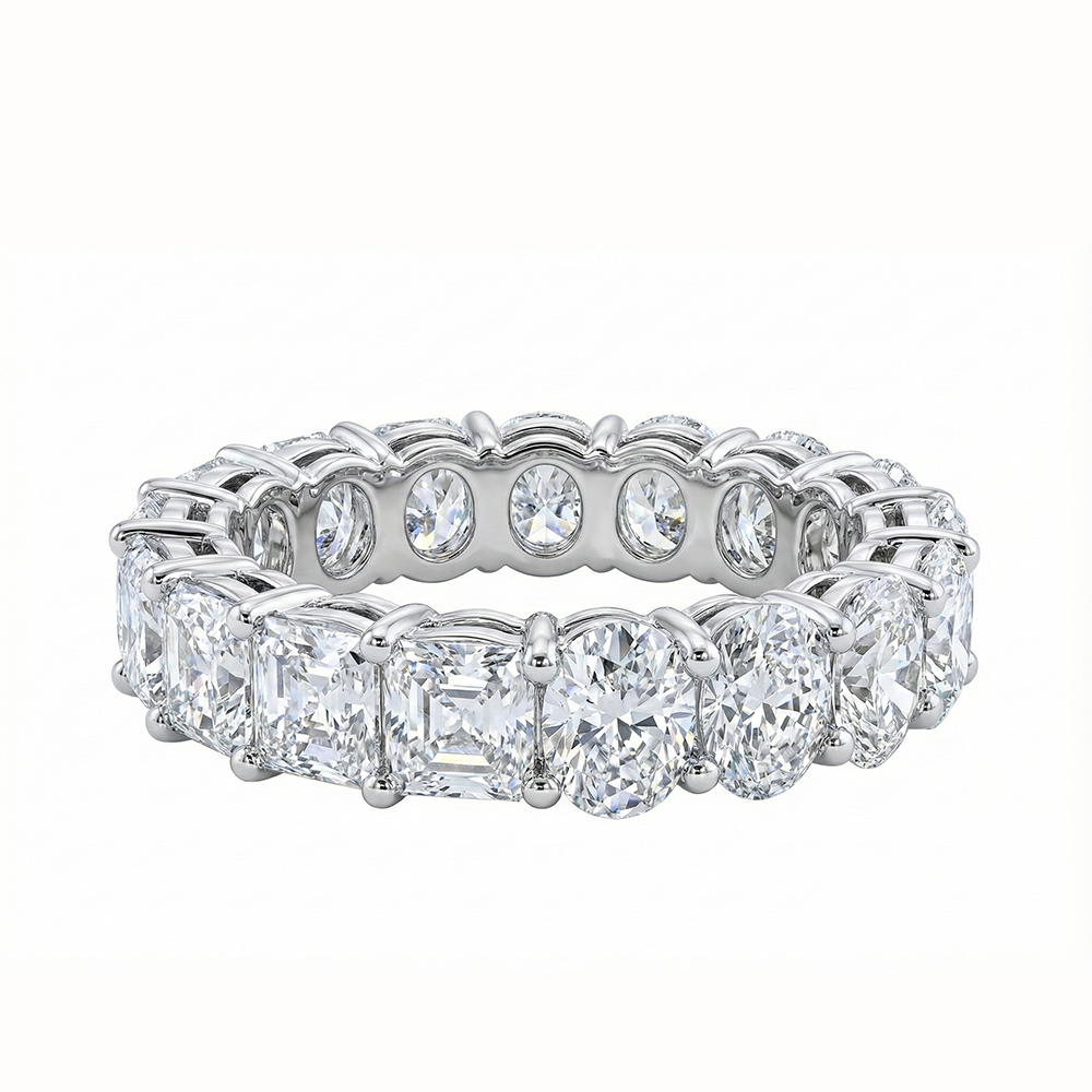 خاتم فضة 925 دائري مرصع بفصوص شفافة لامعة