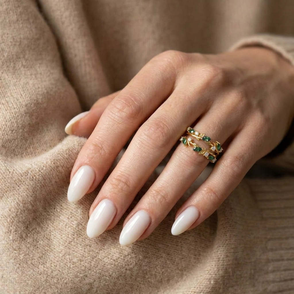 925 Silver Branch and Leaf Ring Adorned with Green Stones
