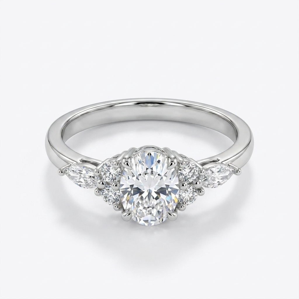 925 Silver Elegant Ring with a Sparkling Round Stone and Side Details