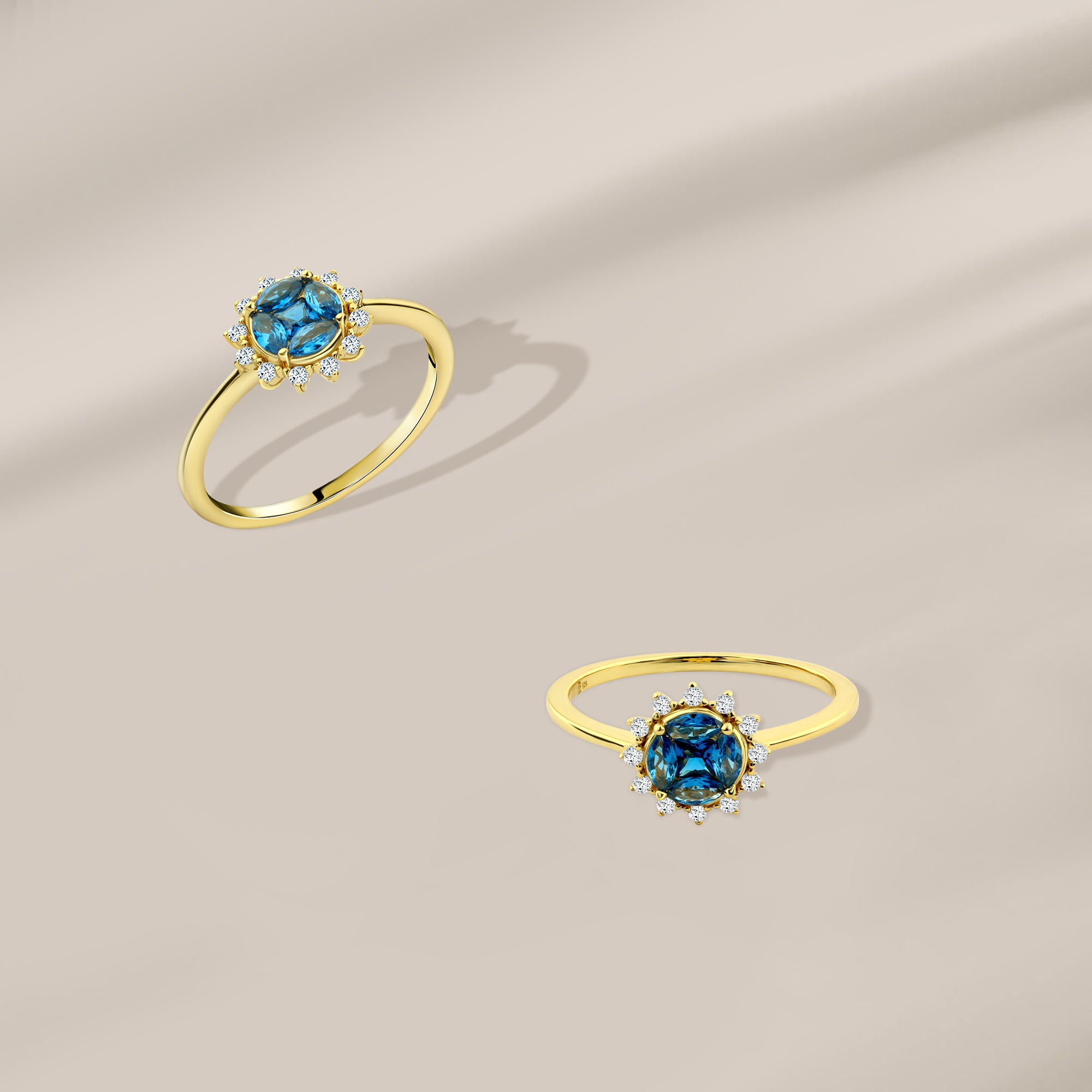 Floral Ring with a Blue Stone – Gold-Plated 925 Silver